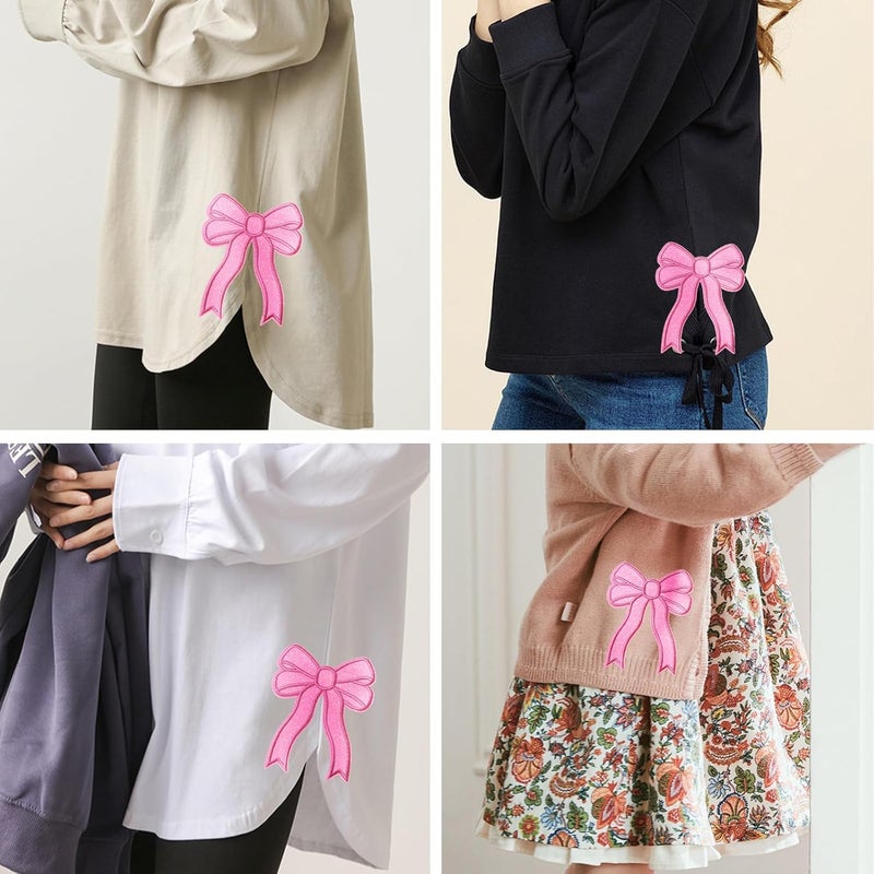 CY Iron On Patches Glitter 5Pcs Sweatshirt Side Bow Embroidered Patch Cute Sequin Applique Sew On Fabric Patches Shiny DIY Decorative Accessories Lovely for Girls Women Clothes Backpacks Jackets,Pink - Image 2